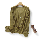Bing Hemp Sunscreen Woman V-Neck Knitted Cardigan Thin Bamboo Thong Jacket Summer Loose Lazy Outside Air Conditioning Shirt