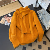 The Atmosphere Is Lazy And The Hair Of The Seaweed Cashmere Sweater Women 2025 Autumn And Winter New Large-Size Fat Mm With Scarf
