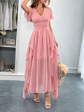 Dili Leisure Holiday Style Short Sleeve Girded Waist Dress Dress Women's Dress 2025 Spring And Summer