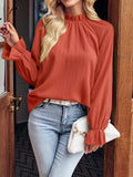 Spring And Summer Women's Solid Color Lotus Leaf Collar Loose-Fitting Chiffon French Top Shirt Women's Long Sleeves