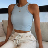 2025 Women's Low Round Neck Rib Casual T-Shirt Sleeveless Elastic Repair Basic Vest Women's Top