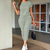Dili Women's Clothing 2025 Spring And Summer Leisure Work Clothes Short-Sleeved Feet With Joint Pants