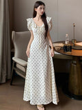 French Wave Point Bubble Sleeve Dress Women's Summer Seaside Vacation Gentle Wind Waist Temperament Unique Beautiful Dress