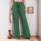 Women's New Casual Pocket Simple Tight Waist Draw Trousers Trousers Women