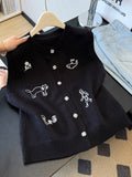 Small Scented Embroidered Sleeveless Vest Knitted Cardigan Women's Spring And Autumn Fat Vest Cover The Stomach Horse Clip Top