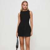 2025 New Temperament Sleeveless Artificial Wrap-Up Dressing Tight Fashion Sexy Solid Color Dress