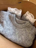 High-Grade Gray Raccoon Velvet Cuff Lace Buds Sweater Women's Autumn And Winter Loose Lazy Thick Inside Cloth