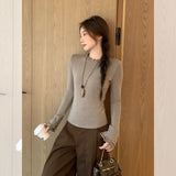 Half-High Collar Long-Sleeved T-Shirt Women In The New Autumn And Winter Of The Korean Autumn And Winter To Wear The Bottom Of The Wooden Ear To Wear Thicker And Repair Coat
