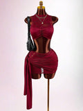 New Solid Color Body Sexy Hot Lace Hollow Sleeveless Short Top Coat Ass Skirt Suit Woman