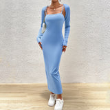 Dili Women's Clothing 2025 Autumn And Winter Temperament Elegant Solid Color Sling Dress Long-Sleeved Top