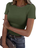 2025 Summer New Fashion Lady Short Sleeve Elastic Collar Ribs T-Shirt Women's Top