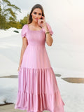 2025 Hot Sales Commuting Solid Color Collar To Pick Up The Stitched Long Dress Dress