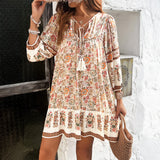 Dili 2025 Spring/Summer Leisure Bohemian Holiday People Cotton Print V-Neck Dress Dress Women's Clothing
