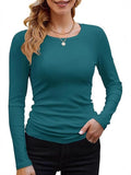 2025 Women's Women's New Ribs Cotton Fabric Base Round Neck Solid Long-Sleeved T-Shirt
