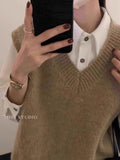 Curry Knitted Vest Women 2025 Spring New Small Ocean Gas Age Reduction Shoulder V Collar Folded Temperament Top