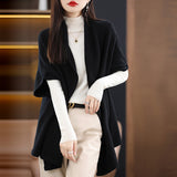 Autumn 2025 New Bat Sleeve Shawl Women Loose Knit Wool Coat Ocean Tucked Open Shirt Outside The Cloak
