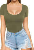 2025 Sexy Women's Low Round Collar Short-Sleeved T-Shirt T-Shirt