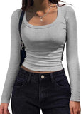 2025 New Thread Pit Strips Long-Sleeved Square T-Shirt Women's T-Shirt