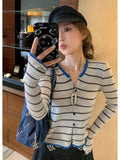 Small Fragrant Wind Hit The Striped Knitted Cardigan Women 2025 Early Autumn New Korean Wearing A Short Sweater Top