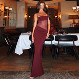 New Lace-Word Shoulder Slings Body Open Fork Dress Sexy Splicing Hollow Perspective Dress