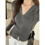 French Temperament Slim V-Neck Long Sleeves Of Women In The Early Autumn Slim Waist Knitted Open-Shirt Bottom Sweater