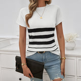 Dili Top Women's 2025 Spring And Summer Temperament Striped Short-Sleeved Sweater