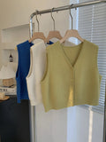 Vintage High-End Feel V Collar Knitted Vest Women Spring, Autumn And Winter Folded Wearing A Short Sweater Vest Coat