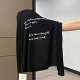 Letter Printing Loose Thin Blouse Neck Cover Sunscreen Air Conditioning Hood Long Sleeve Cool T-Shirt Girl Summer