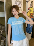 2025 Korean Bow Lace Embroidery Round Collar Short-Sleeved T-Shirt For Summer New Body Shoulder Short Blouse