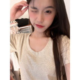 Positive Shoulder Short-Sleeved T-Shirt Women's Summer 2026 New Cotton To Low Round Collar Base New Top