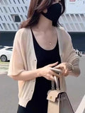 Ice Silk Thin Knitted Cardigan Women Wear 2025 New Outer Shawl Loose Short Small Coat
