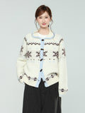 Mi-White Fair Island Plus Warm Sweater Coat Women's New Horn Buckle Knitted Cardigan Top