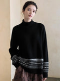 High Sense Of The Fair Island Wind Half-High Collar Long-Sleeved Knitted Shirt Women's Autumn And Winter New Fashionable Loose Warm Soft Glutinous Sweater