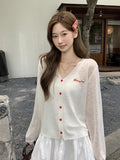 White Thin Letter-Print Knitted Jersey Women's 2026 Summer New Niche Design Feel Beautiful Top