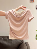 Korean Wearing Lace Lace Splicing Collar Collar Collar Collar Short-Sleeved T-Shirt Women Spring And Summer Pure Temperament Inside The Top
