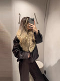 Autumn And Winter New Maillard Brown Collar Loose Locomotive Wind Leather Coat