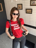 Korean White T-Shirt Women's New Summer Round Collar Front Shoulder Letter Printing Design Feel Loose With Short-Sleeved Top
