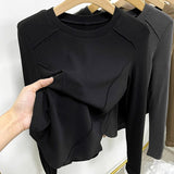 European Goods Autumn And Winter Grinding Thick Bottom Shirt Women Long Sleeves With Shoulder T-Shirt Design Thin Velvet Top Design