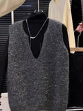 Shiny Design Set Shoulder Cashmere Knitted Vest Sweater Casual Korean Version Of The Top Wearing Vest