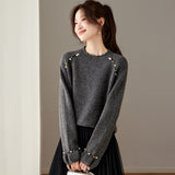 Red Sweater Women's Jacket Short Nail Beaded Bottom Shirt Loose Lazy Commuting Coat With 2025 Autumn And Winter Clothing