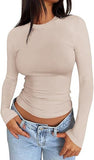 2025 Ms. New Autumn Leisure Body Collar Sexy Pure Color Long-Sleeved Top