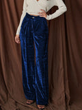 Exploding Women's Velvet Face High-End Loose Button Straight-Tight Broad-Legged Trousers Elegant Commute Leisure Trousers
