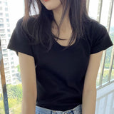 2025 New Short-Sleeved Cotton T-Shirt Girl Shoulder Summer High-End Hottie Clothes