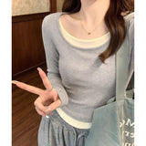Design Fake Two Long-Sleeved T-Shirt Girls Early Spring 2026 New Pure Desire Shirt Inside The Bottom Shirt