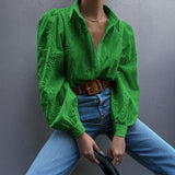 Dili 2025 Spring And Summer Casual Loose Fashion Hollow Bubble Sleeves Top Women's Clothing