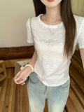 The Texture Of The Round Collar Shoulder Short Sleeve T-Shirt 2026 Summer New Slimming Single Special Beautiful Top