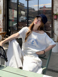 Spice Girl Striped Print Slanted Shoulder Short-Sleeved T-Shirt 2026 Summer New Loose Word Shoulder High-End Feel Top