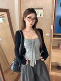 Grey Bow Strap Sleeveless Vest Slings Summer New With Chest Pads All-In-One Design-Scuffed Bodysuit