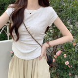 Positive Shoulder Collar Short Sleeve T-Shirt Design Feel Waist Thin Curved Under Hem Short Flying Sleeve Repair Body Coat