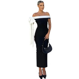 Autumn 2025 New Shoulder-Boor Sleeveless Ribbon Temperament Dress Body-Body-To-Bossed And Left-Handed